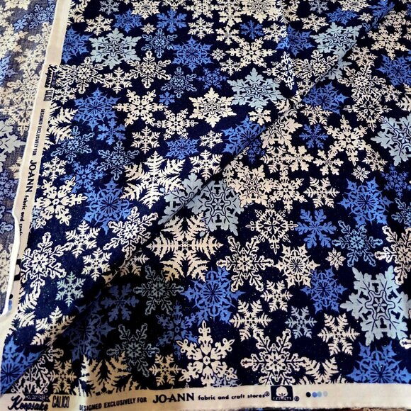 Keepsake Calico Joann Holiday Snowflake Glitter Blue Cotton Material - 56" x 42" - Picture 7 of 10